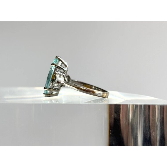 Aquamarine Marquise Cut Semi-Precious Sterling Silver 925 Vintage Ring - sz 6 - Picture 5 of 12